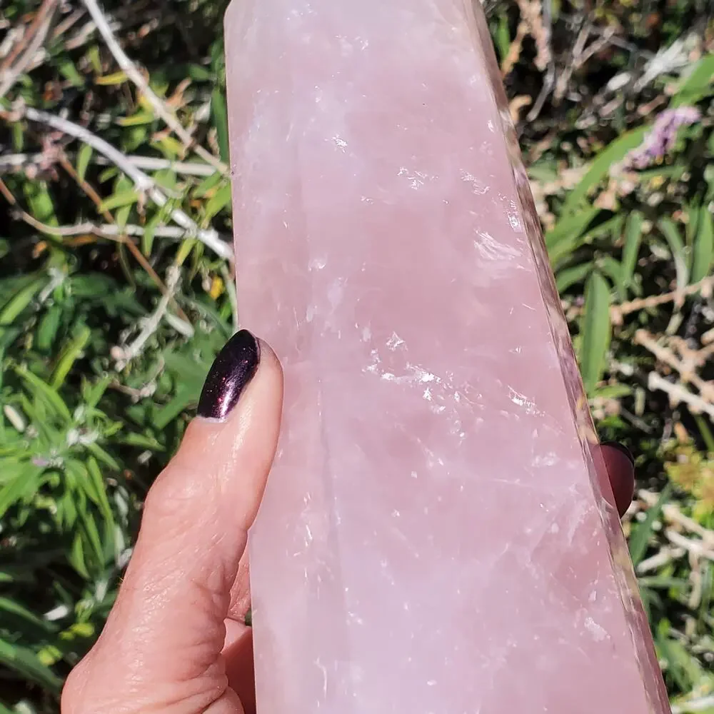 XL Rose Quartz Large Deep Pink Flashy Crystal Tower 1610 grams